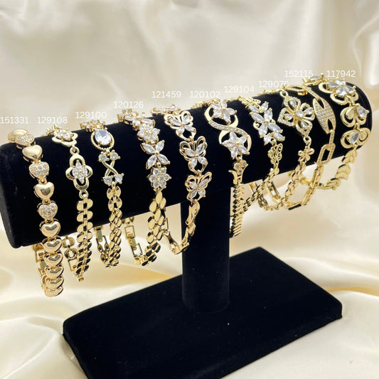 10 Gold Filled White Cubic Zirconia Bracelets String Bracelets with Display