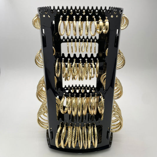 Rotating Display with 72 Assorted Hoops in Gold Filled, Oro Laminado Earrings, Free Display