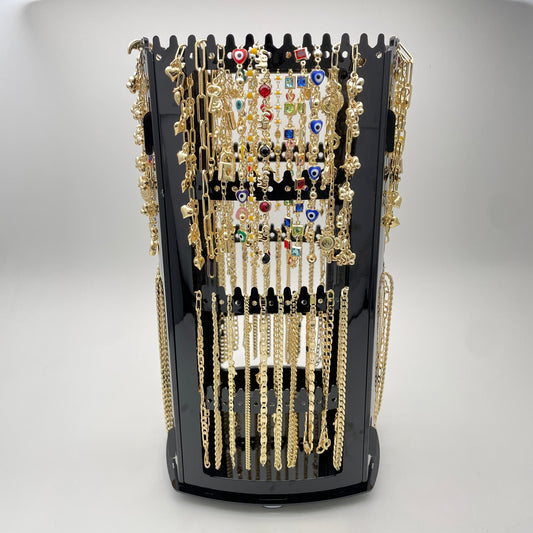 Rotating Display with 64 Assorted Anklets in Gold Filled, Oro Laminado Anklets, Free Display