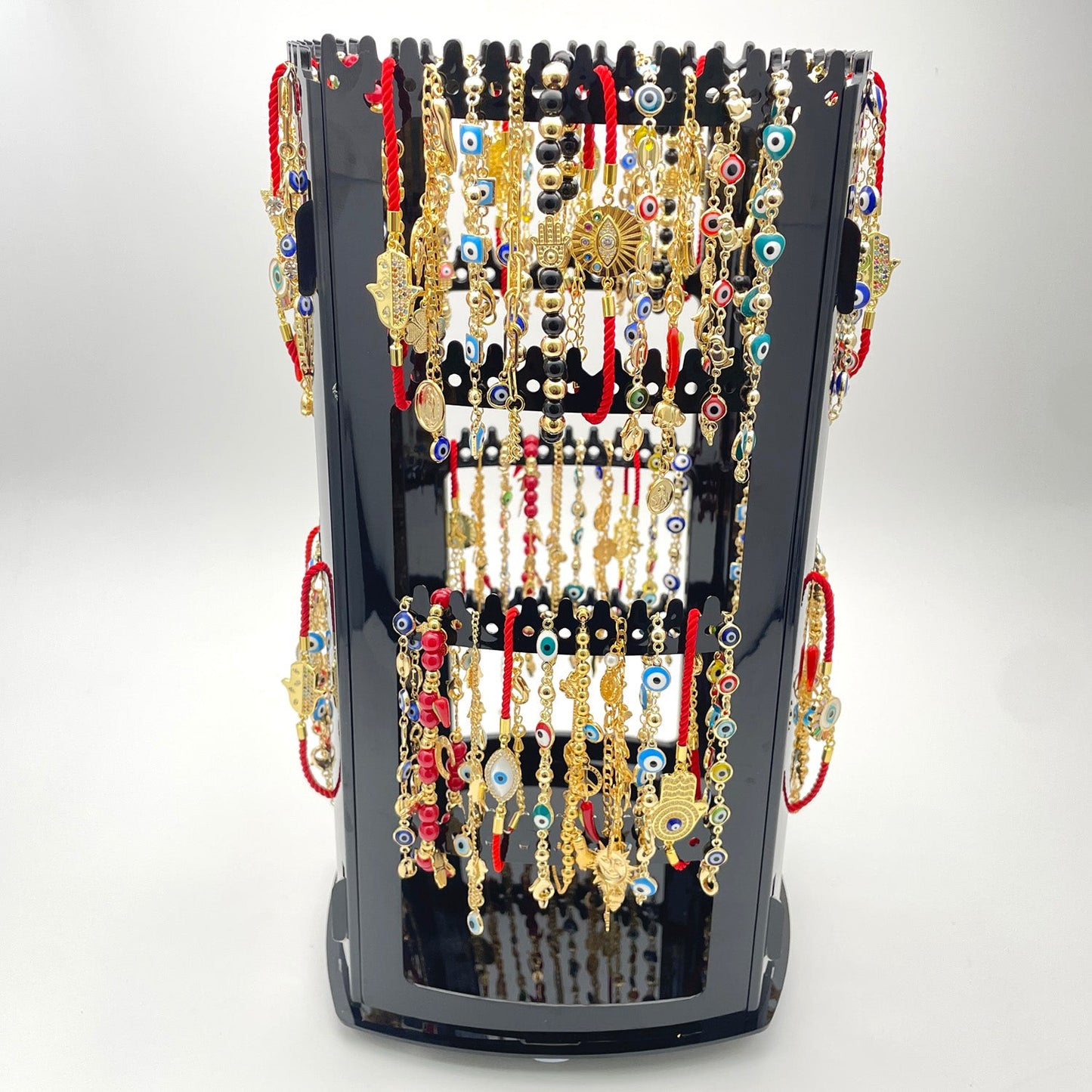 Rotating Display with 64 Assorted Lucky Bracelets in Gold Filled, Oro Laminado Bracelets, Free Display